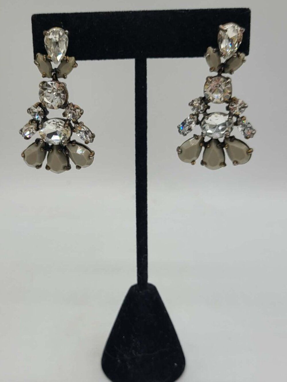 J Crew Gray Resin Clear Crystal Drop Earrings